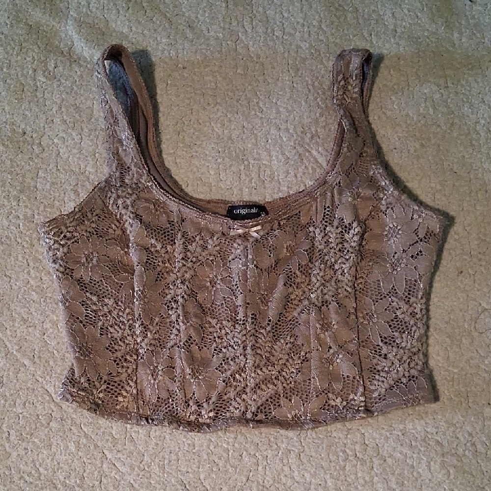 Elegant Lace Crop Top in Tan